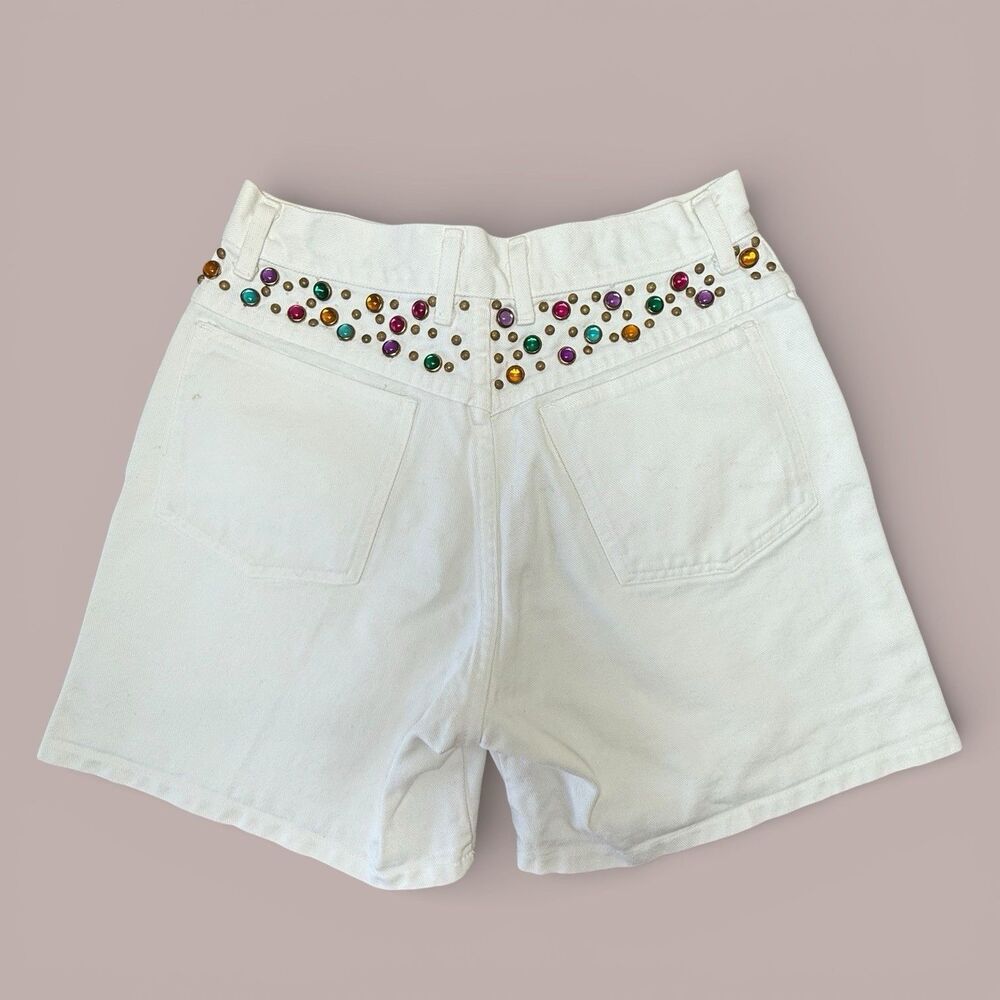 Vtg Bedazzled Bling White Mom Shorts Size 8 Rodeo Western Festival Party 90s